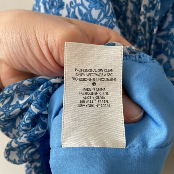 Alice + Olivia Maris Floral Print Lined Tie Halter Neck Blouse Blue White Medium - Picture 8 of 9